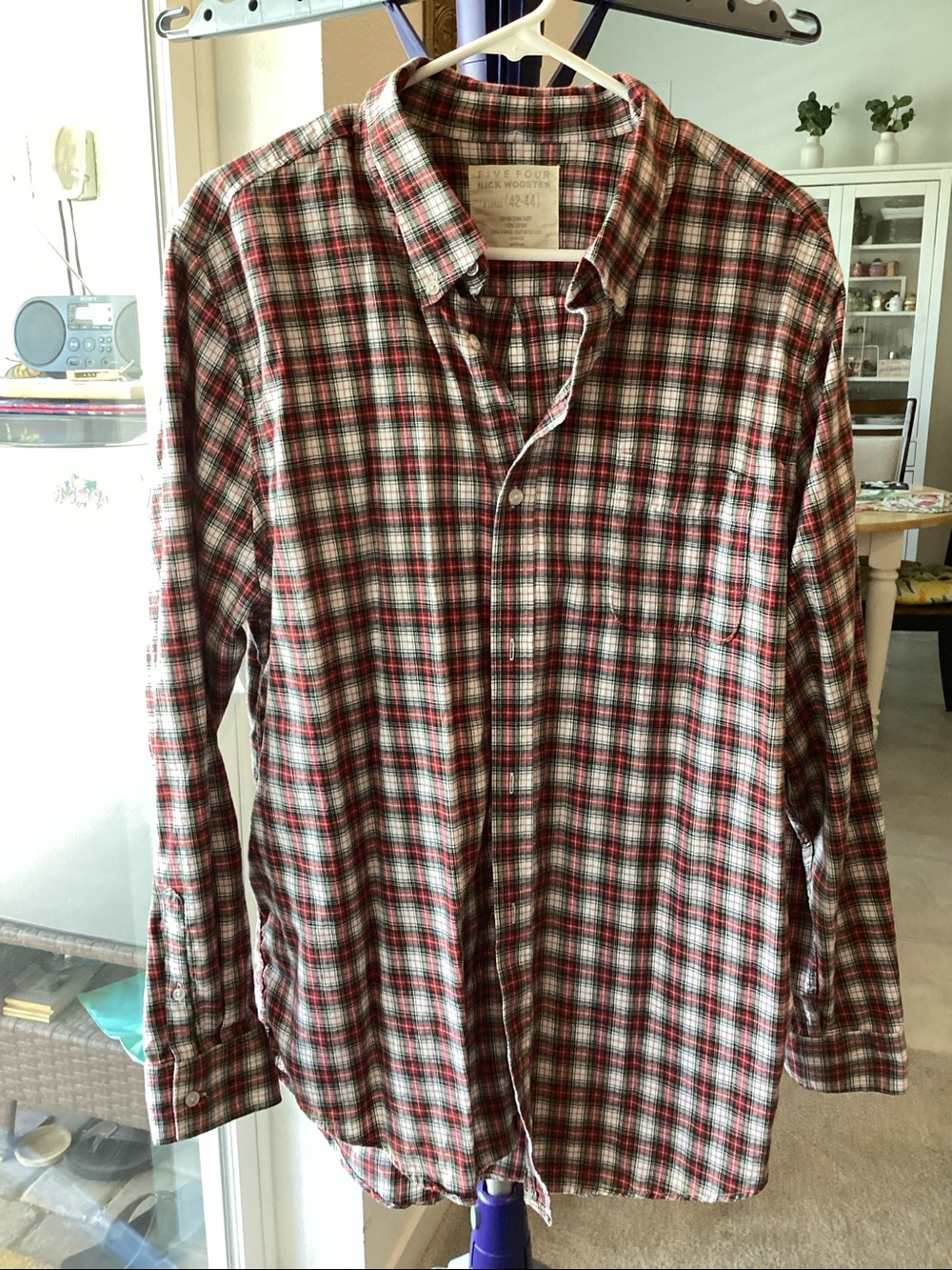 Five Four Red, White & Green Plaid Button-Down Shirt, SIZE XL